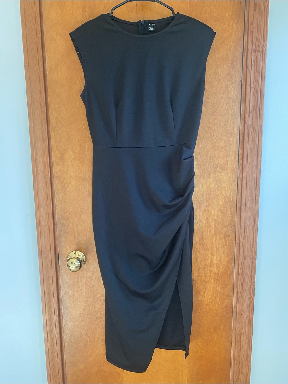 SHEIN Black Midi Sheath Dress with Side Drape